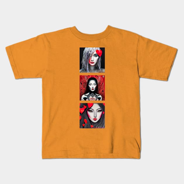 Triple Japanese Portraits - Eye Voodoo Kids T-Shirt by eyevoodoo